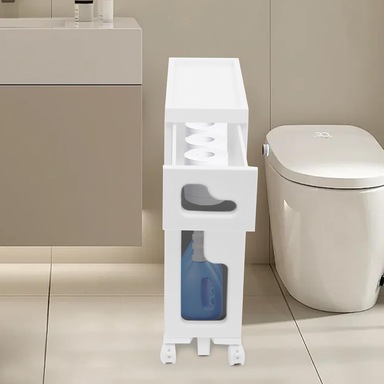 Storage Cabinet for Small Spaces, Over The Toilet Cabinet for Skinny Bathroom Storage Corner Floor (2-Tier)