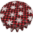 thumbnail image 6 of Christmas Round Tablecloth 60 Inch Red Black Buffalo Plaid Tablecloth Waterproof Polyester Xmas Winter Snowflake Table Cloth Table Cover for Kitchen Dining Room Picnic Patio Party, 6 of 6