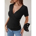 thumbnail image 5 of ANRABESS Womens Tops Short Sleeve V Neck Sexy Ribbed Knit Slim Fit Lightweight Sweater 2026 Summer Dressy Casual T-Shirts Black Large, 5 of 7