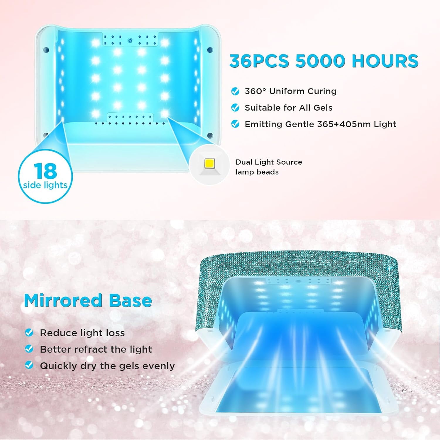 Cordless UV Nail Lamp, 120W Rechargeable UV Light for Gel Nails, LED Nail Light with 4 Timer Modes, Nail Dryer Fully Decorate with Sparkling Nail Rhinestones Diamond