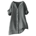 thumbnail image 2 of Women's Linen Solid 3/4 Sleeve Oversized Tunic Top | V-Neck Casual Dressy Blouse, 2 of 9