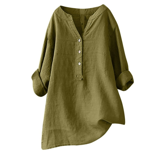 Kcodviy Blouse Boutonnée Ample Demi-Chemises Hauts Manches Longues Solides Chemises de Softball Col Long Style Décontracté pour Femmes