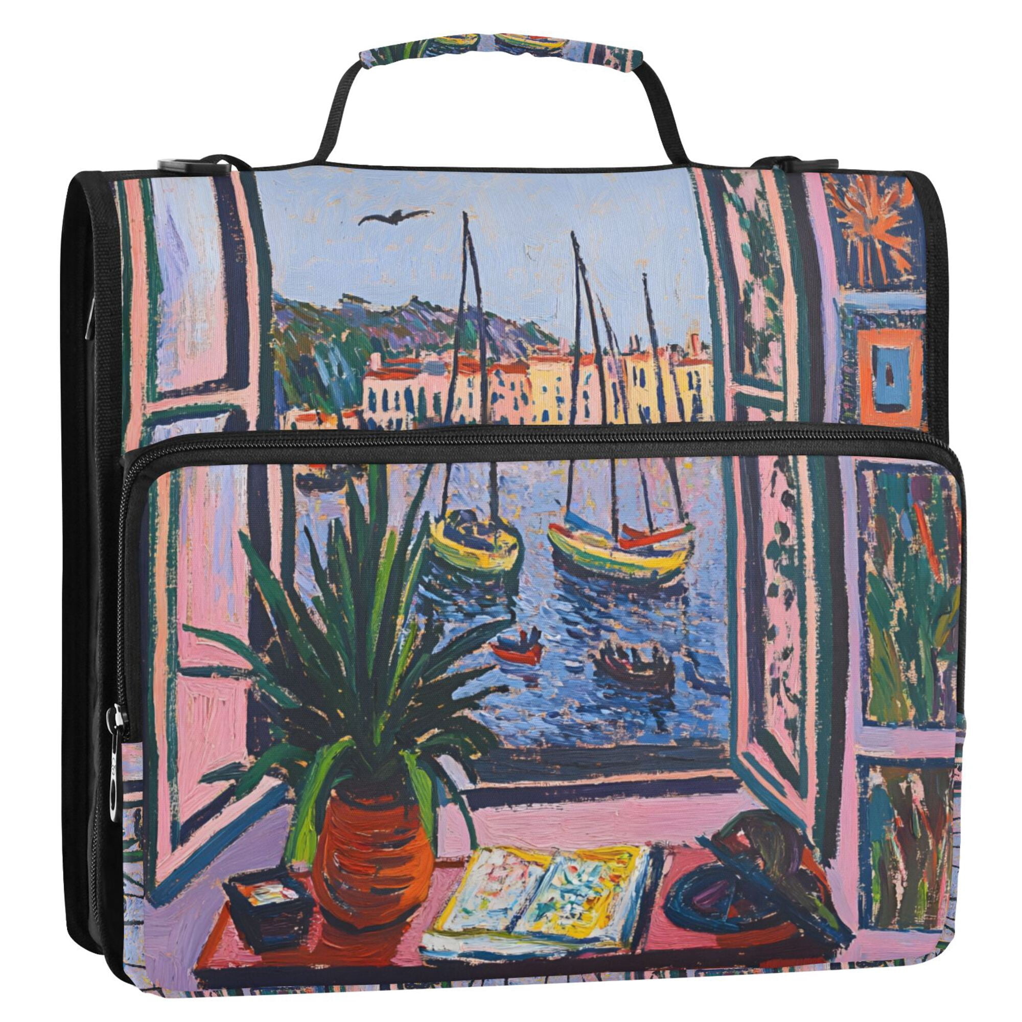 FORMRS Zipper Binder with Shoulder Strap 2-inch Ring 500 Sheet Capacity File Bag, Green Boat