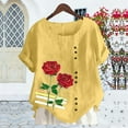 thumbnail image 5 of Vmvidoty 2026 Women's Spring And Summer Round Neck Rose Print Short Sleeve Casual Fashion Button T-Shirt Yellow L, 5 of 5