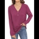 thumbnail image 1 of Blusas Tipo Túnica de Larga para Mujer, con Cuello en V, Botones y Ribete Suave, Informales y Holgadas Vino Tinto M, 1 of 7