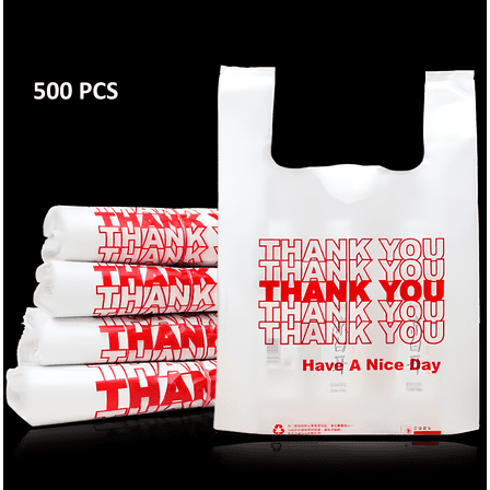 Bosphora Thank You Bags, 500 Pcs, White Plastic, 11.5X6.5x22, Retail Shopping & Merchandising Bags 500 Pcs