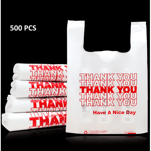 Bosphora Thank You Bags, 500 Pcs, White Plastic, 11.5X6.5x22, Retail Shopping & Merchandising Bags 500 Pcs