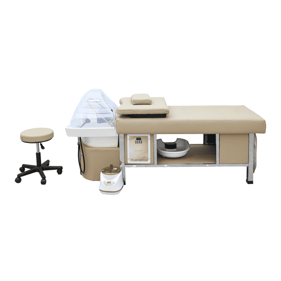METRO Head Spa Bed, U-Shape Water Massage Shampoo Backwash Unit with Cover Pillow, Spa Resort Hair Salon Equipment, Khaki