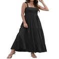 thumbnail image 3 of Women‘s Summer Boho Spaghetti Strap Square Neck Solid Color Ruffle A Line Beach Long Maxi Dress, 3 of 6