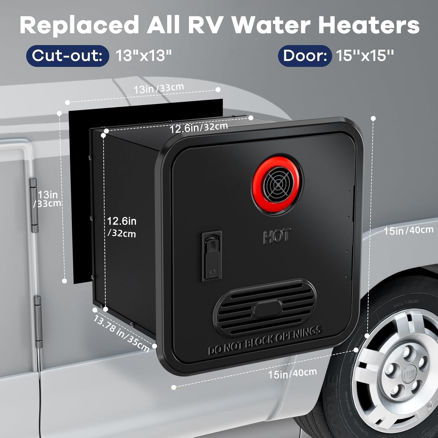 RV Tankless Water Heater, with 15 x 15 inches White Door and Remote Controller, DC 12V