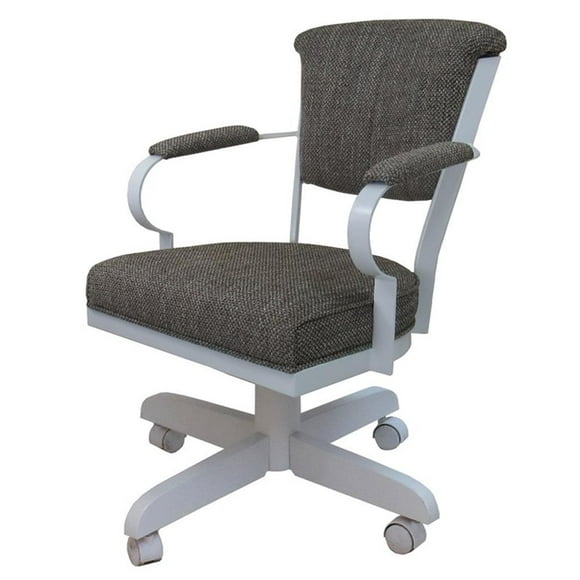 Pemberly Row Swivel Dining Caster Chair with Wood Arms in Cocoa and White