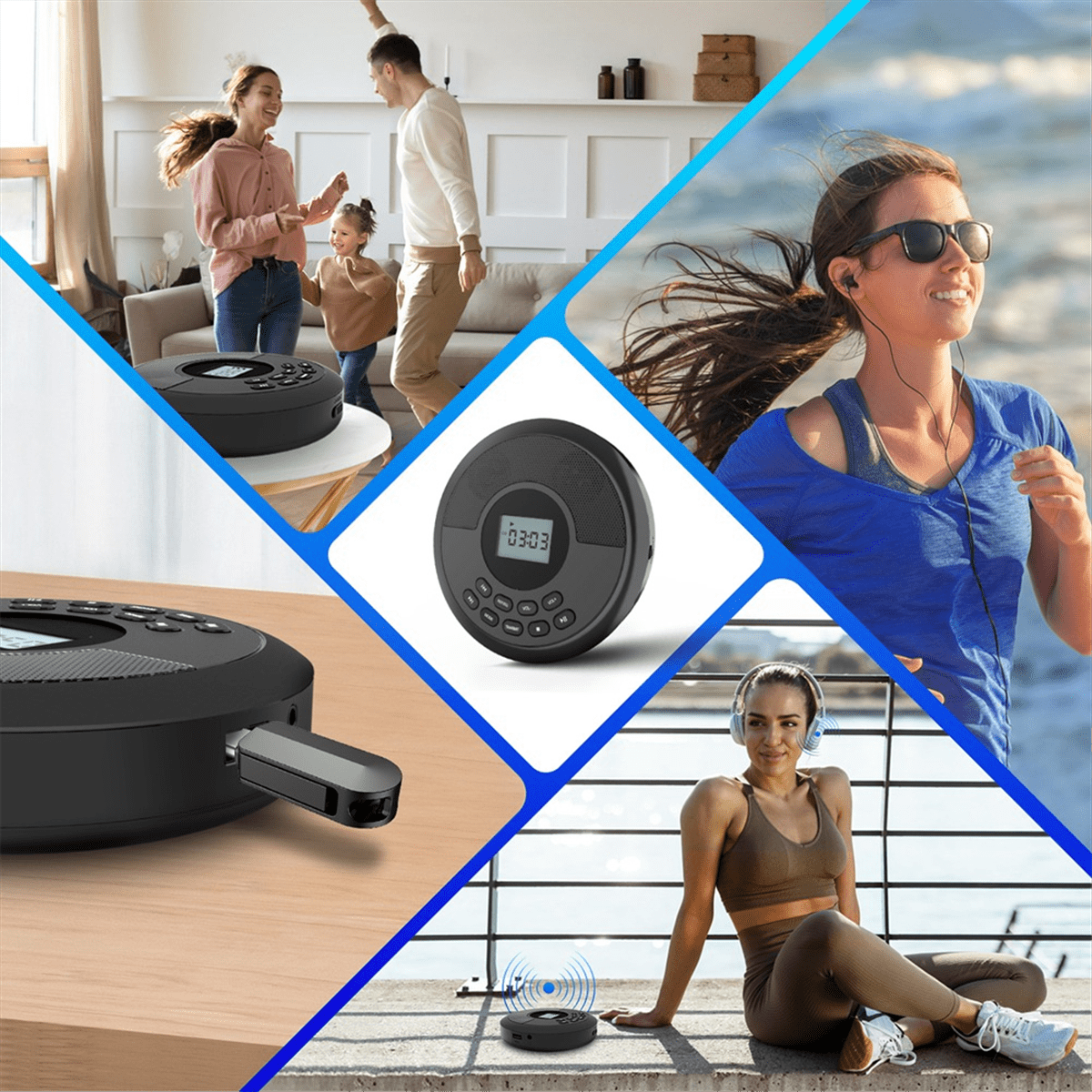 Portable Bluetooth CD Player Rechargeable Discman with Dual Speakers and Headphones  Cd Player Mp3 Player Black