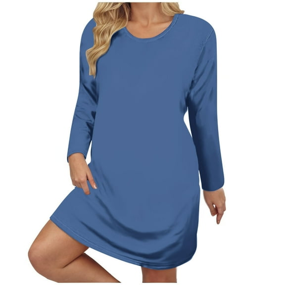 gakvbuo Long Sleeve Dress For Women Blouses Dressy Casual Tunic Dresses Women's Fall And Winter Oversized Loose Round Neck Short Sleeved Tie Printed Dress