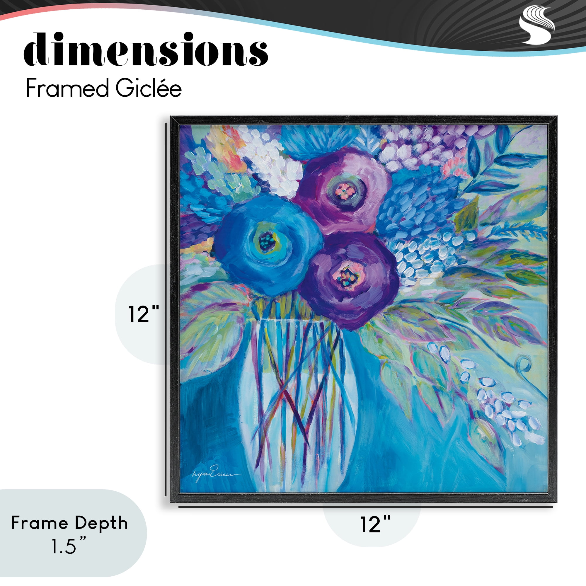 Stupell Industries True Blue Flower Bouquet Black Framed Giclee Art, design by Lynn Ericson Fine Art