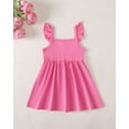 thumbnail image 3 of KIMI BEAR 12 Months Infant Baby Girl Dress 18 Months Girls Sundress 2 Packs Summer Clothing Ruffle Sleeveless Off the Shoulder A-line Dresses Solid Color and Floral Dresses 2pcs Pink, 3 of 7