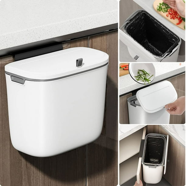 Hanging Trash Can with Lid, 1.8 gal Kitchen Compost Bin for and Under Sink