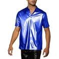 thumbnail image 4 of INSPIRE CHIC Metallic T-Shirt for Men's Stand Collared Shiny Disco Party Polo Tops S Blue, 4 of 6