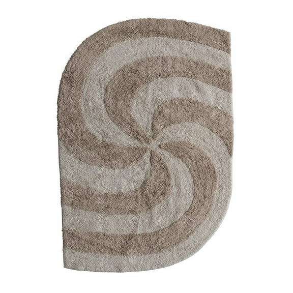 Bloomingville 4.5 Inches Cotton Tufted Rug with Varying Pile and Spiral Design, Tan and Beige