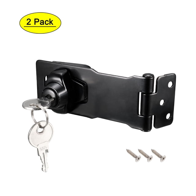 Cerraduras de Haspe de 4" de Unique Bargains, Cerradura de Perilla de Aleación de Zinc con Tornillos, Color Negro, Paquete de 2