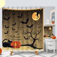 thumbnail image 1 of Whimsical Halloween Shower Curtain with Black Cat, 1 of 5
