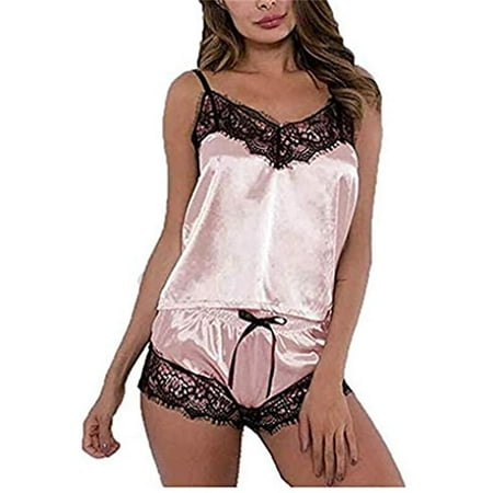 

Women Silk Satin Pajamas Set Sleepwear Shorts Babydoll Nightwear Lingerie