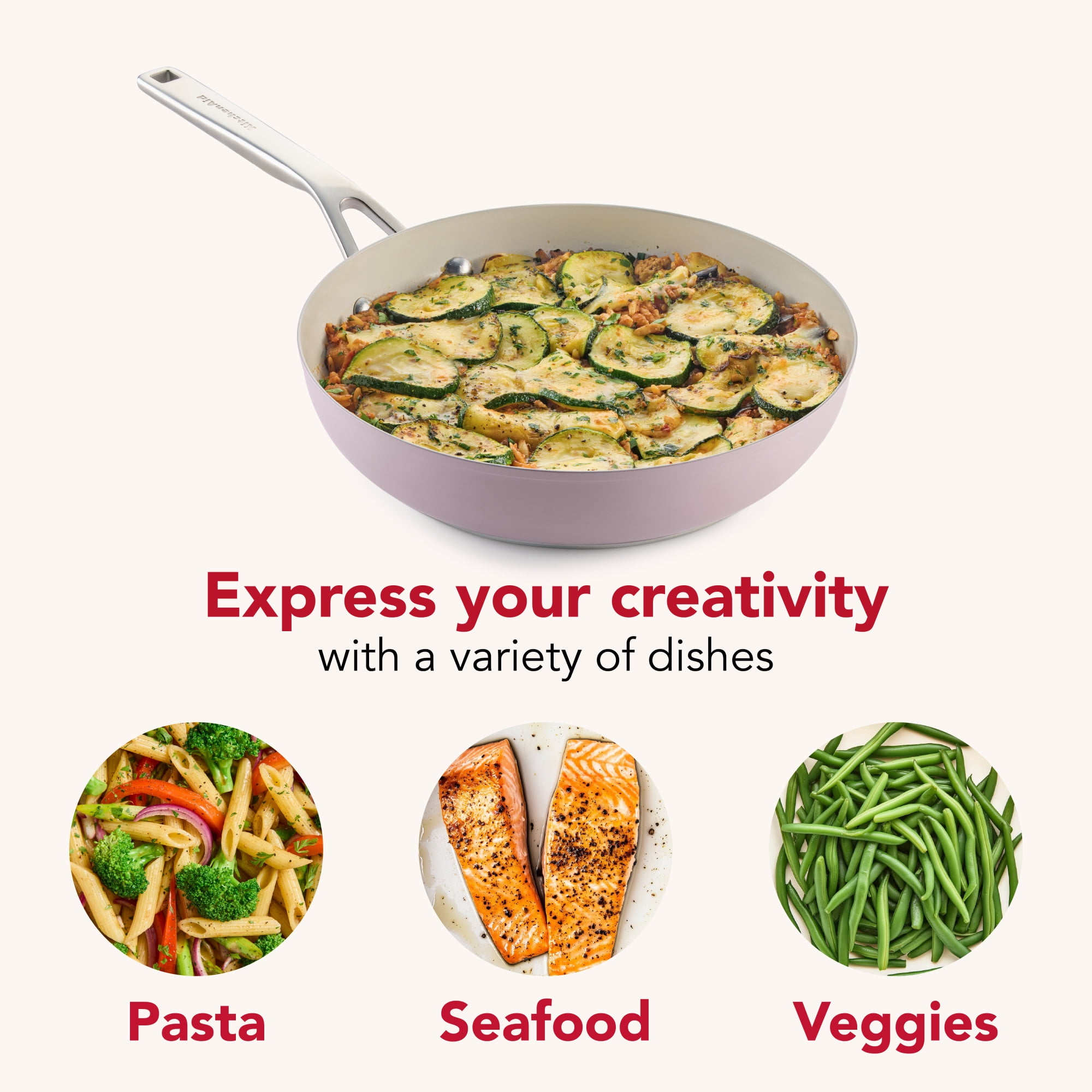 KitchenAid 9.5" Color-Finished Stainless Steel 3-Ply Base Ceramic Nonstick Frying Pan Dishwasher and Metal Utensil Safe, Induction Suitable and Oven Safe to 500°F, Wildflower