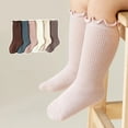 thumbnail image 2 of 2Pair Kids Toddler Ruffle Knee High Socks Baby Girls Long Cotton Socks Autumn Spring Solid Newborn Baby Boy Socks Infant Socks coffee blue M (1-3Years), 2 of 6