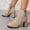 Beige, variant on Ladies Slip on Ankle Booties Pointed Toe Chunky Mid Heel Side Zipper Thick Warm Winter Cotton Boots, Plus Size Suede Footwear Black 7(39)