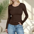 thumbnail image 2 of Women's Slim Fitted Long Sleeve Basic Tops Spring Crewneck Shirts Ribbed Knit Sweater Fashion Casual Tee Coffee M, 2 of 7
