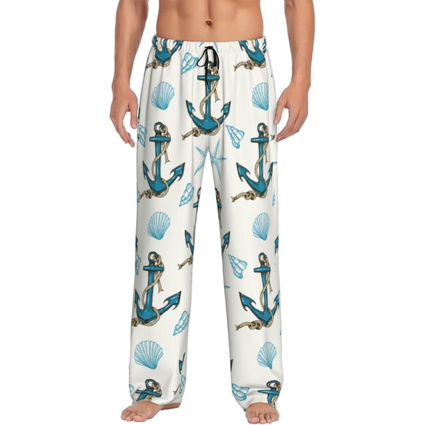 Fotbe Anchors And Shells Pantalones de Pijama para Hombre, Pantalones de Dormir, Pantalones de Casa con Cintura Ajustable y Bolsillos-Small