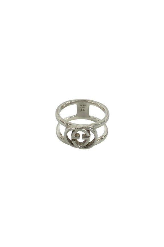 Pre-Owned GUCCI Interlocking G Logo Motif Sterling Silver 925 Ring, Finger Accessory, Men's &...