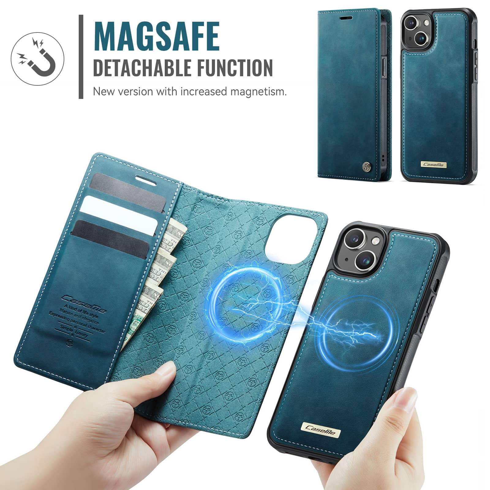 Magnetic 2 in 1 Magsafe Detachable Wallet Case for iPhone 14 with Card Holder Women Men, Retro PU Leather【RFID Blocking】Kickstand Shockproof Cover