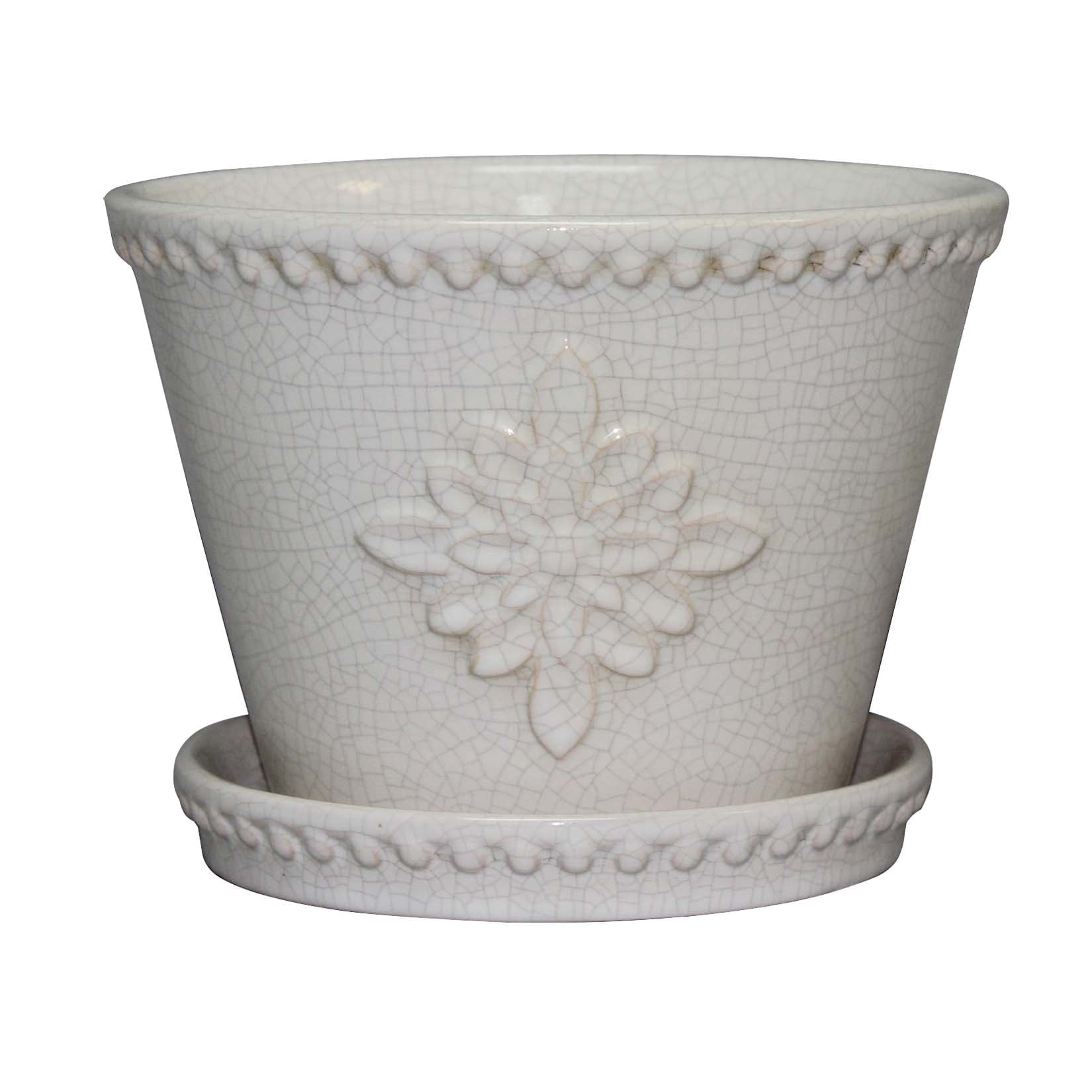Att Southern CRM-030928 Ceramic Planter With Saucer, Lorna/White Crackle, 8-In. - Quantity 2