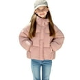 thumbnail image 3 of AINIYS Girls and Toddlers' Cropped Full-Zip Stand Collar Puffer Winter Oversized Jacket with Pocket Pink 7-8Years, 3 of 6