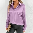 thumbnail image 2 of Timegard Satin Tops for Women Work Office Button up Shirts Long Sleeve Solid Color Casual Thin Tee, 2 of 6