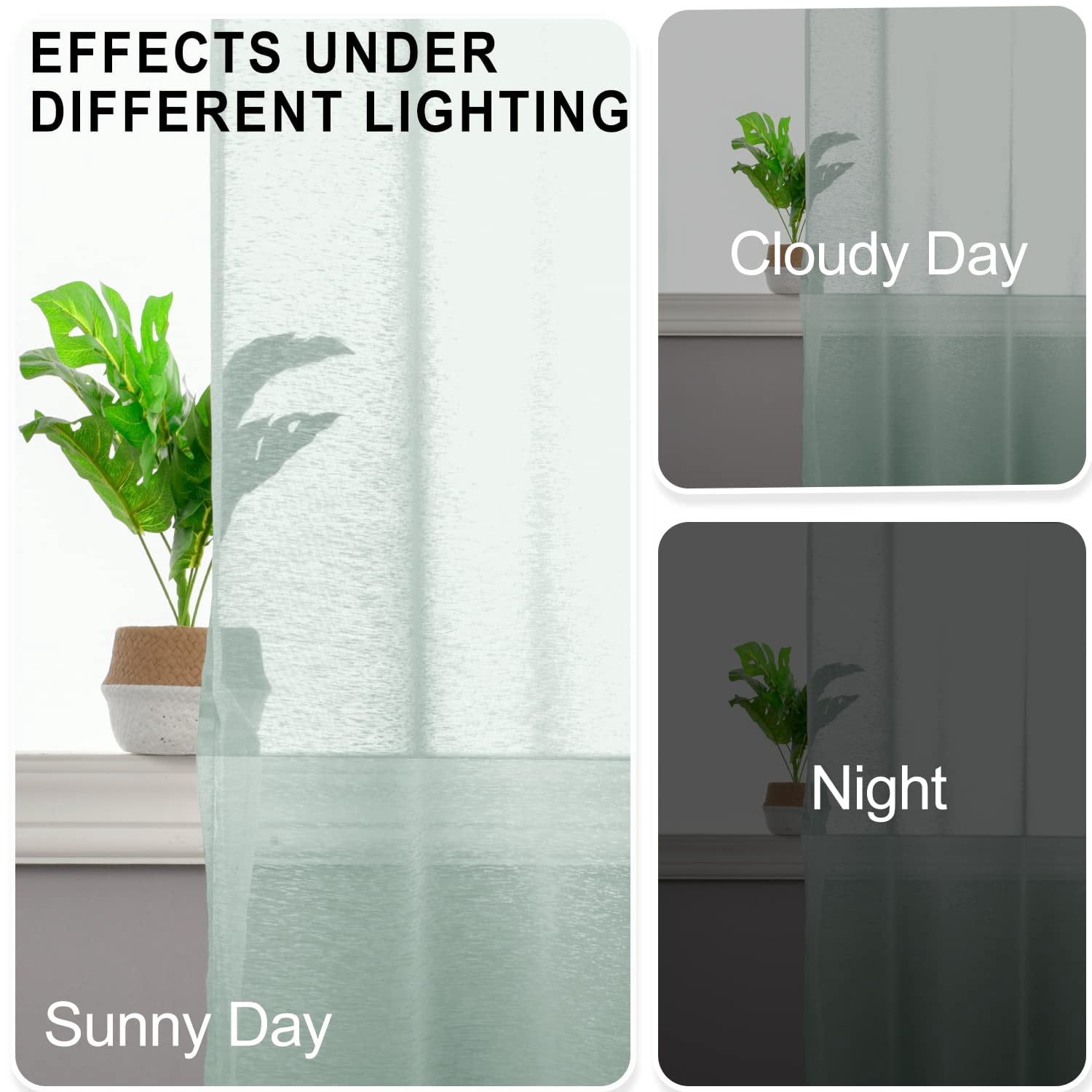 JIUZHEN Semi Sheer Curtains for Living Room - 84 inches Extra Long with Tiebacks Light Filtering Grommet Window Curtains for Bedroom/Office, 42Wx 84L, Set of 2 Panels,Bean Green