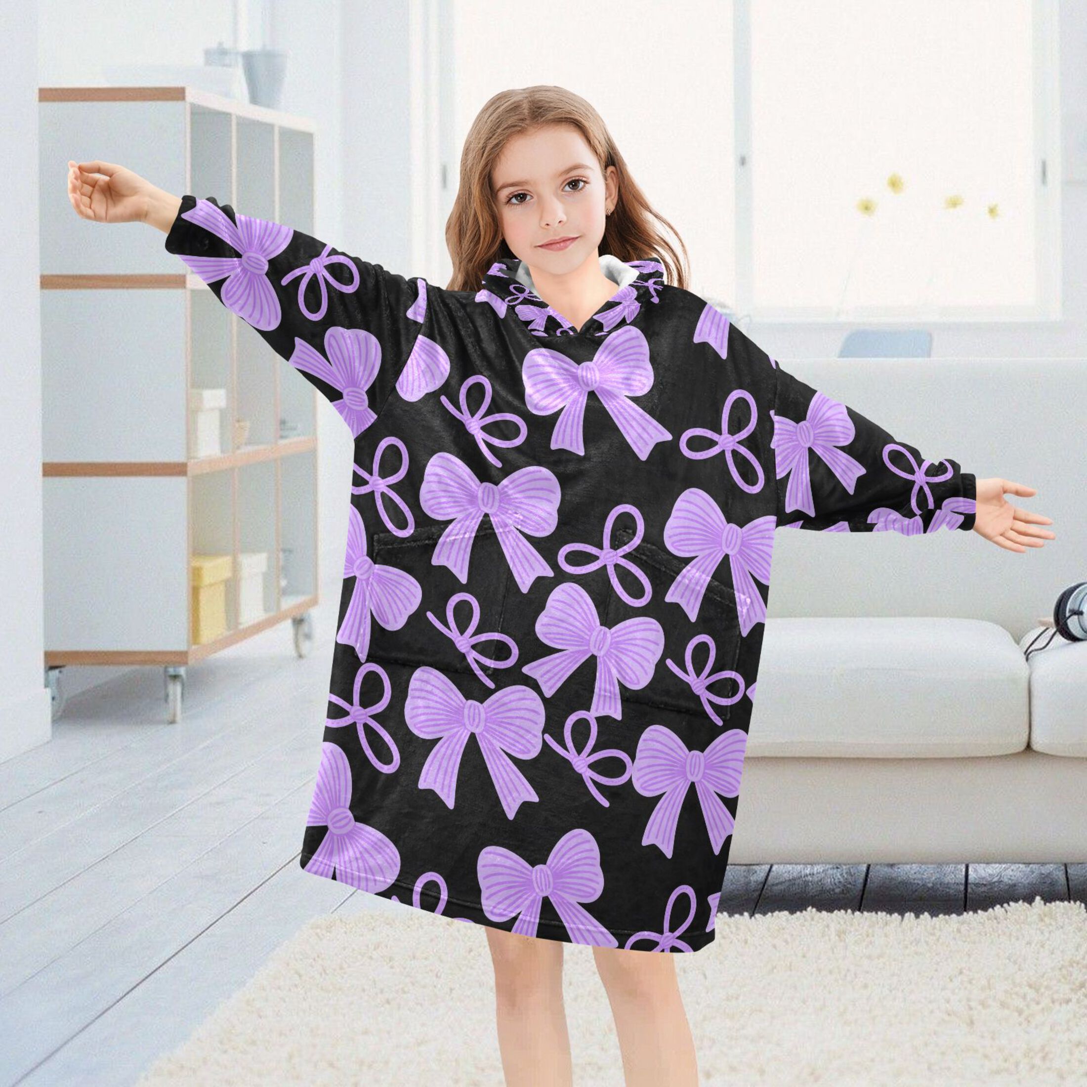 joogoo Blanket Hoodie for Purple Bows Oversize Sweatshirt 3-14 YR L