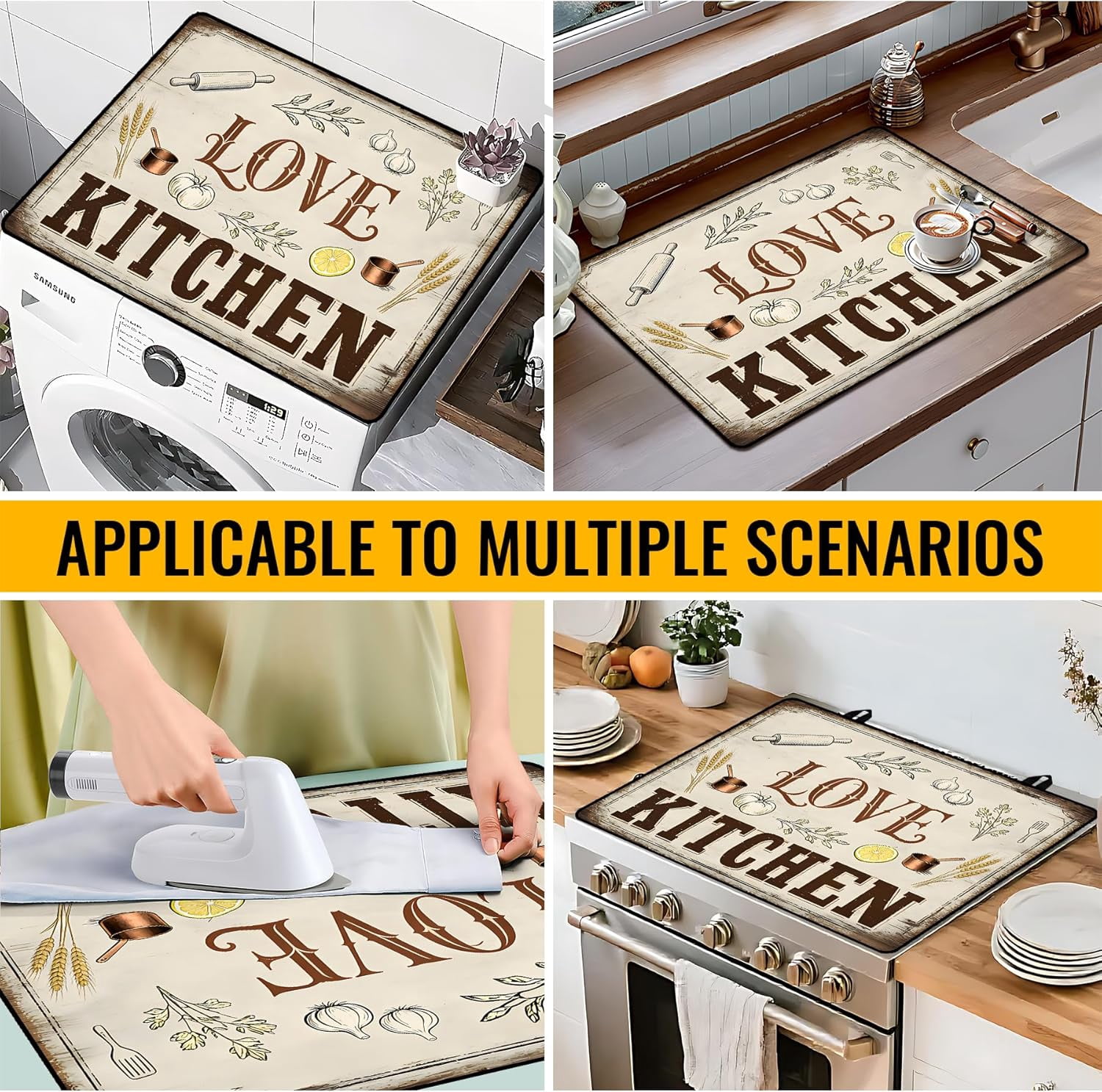 Stove Top Cover for Electric Stove 28.5x20.5 Inch Silicone Stove Topper & Protector, Decorative Kitchen Mat for Electric/Glass Stove Top (Rustic Farmhouse Kitchen)