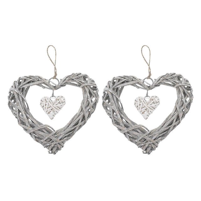 2 Pcs Twig Wreath Farmhouse Wall Hanging Ornaments Wedding Hanging Decor Love Heart Wreath Decorative Rattan Heart
