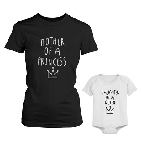 

Mother Of Princess Mom Tee Daughter Of Queen Baby Girl Bodysuit Matching Outfits