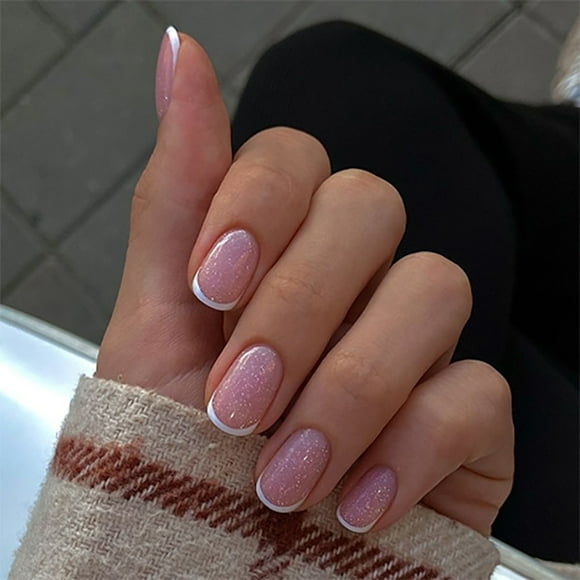 WKWeiS Short Round Wearable Manicure White Wearable Nails Wearable Nails Fake Nails Summer Savings Clearance