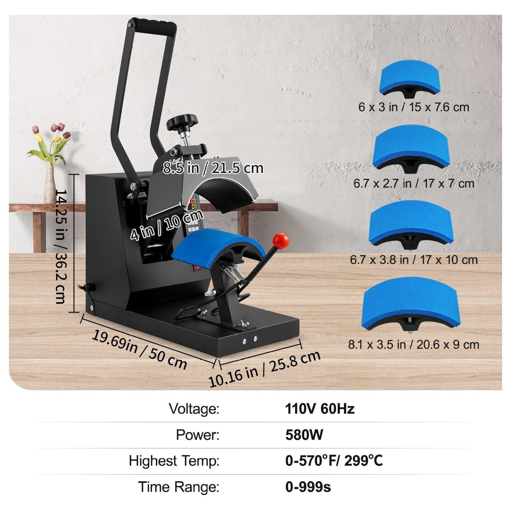 Hat Heat Press 4-in-1, Cap Heat Press Machine 6x3", LCD Digital Timer Temp Control, 4 Curved Heating Elements for Hats, Sublimation Transfers