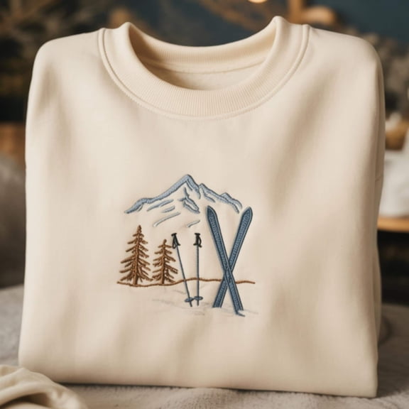 Hit The Slopes Embroidered Winter Sweatshirt, Vintage Ski Mountain Crewneck, Cozy Alpine Skiing Sweater, Outdoor Snow Lover Gift for Her