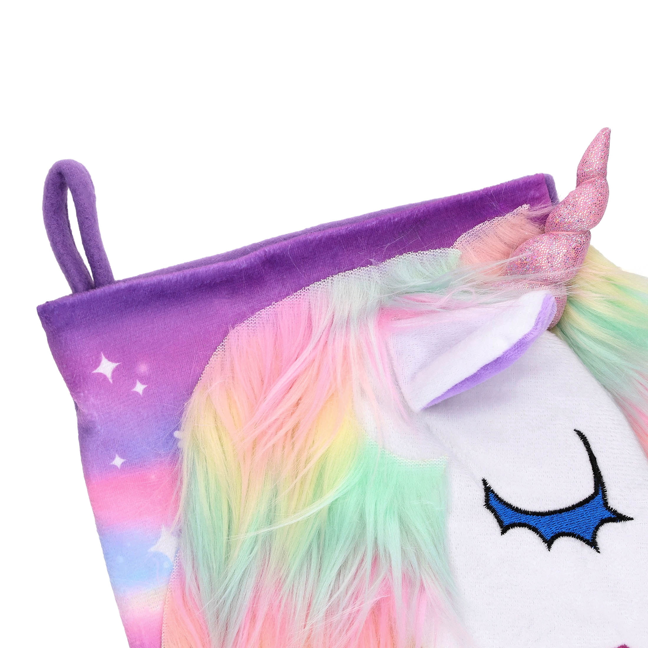Holiday Time Unicorn 20 Inch Christmas Stocking with Rainbow Mane