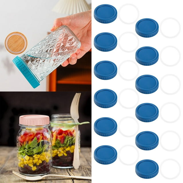 Wide Mouth Jar Lids Reusable Leakproof Storage Caps for Canning and Food Preservation 12PCS