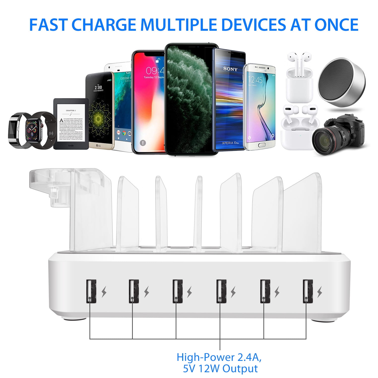 Tancola Charging 6-Ports Docking Station with 7 Mixed Cables Compatible for Iphone, IPad,Iwatch, Ipod, Cellphone & Tablet