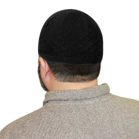 Hijaz Black One Size Fits Most Traditional Plain Knitted Muslim Mens Prayer Kufi Hat