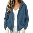 thumbnail image 2 of WIZUTIZ Women's Solid Color Corduroy Button Down Hoodie Drawstring Jacket Long Sleeve Loose Fit Casual Fall Winter Coat with Pockets, 2 of 9