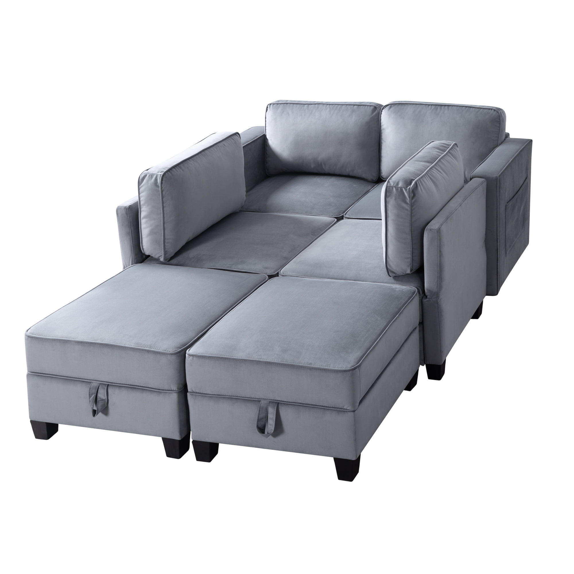 Aukfa 116" Velvet Storage Sectional Couch for Living Room, Modular Sleeper Sofa U-Shaped Sofa, Gray
