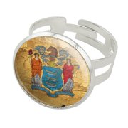 Rustic Distressed New Jersey State Flag Silver Plated Adjustable Novelty Ring